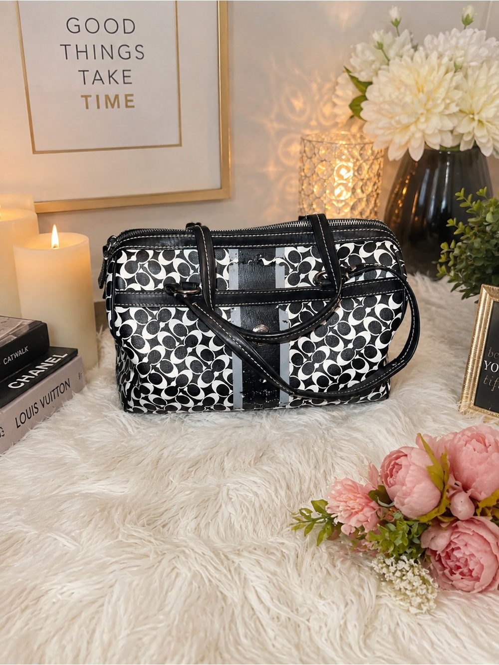 Coach Vintage Zip Satchel Black And White
